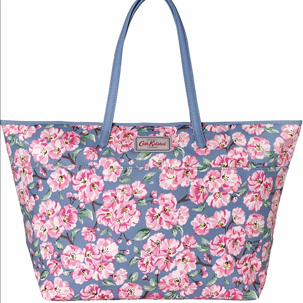 Cath Kidston original London tote blue with white and pink flowers